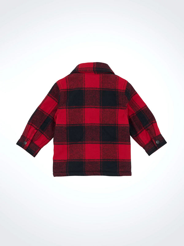 Red and black plaid jacket on a white background