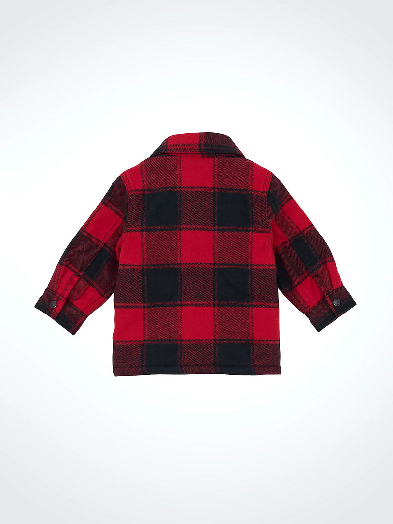 Red and black plaid jacket on a white background