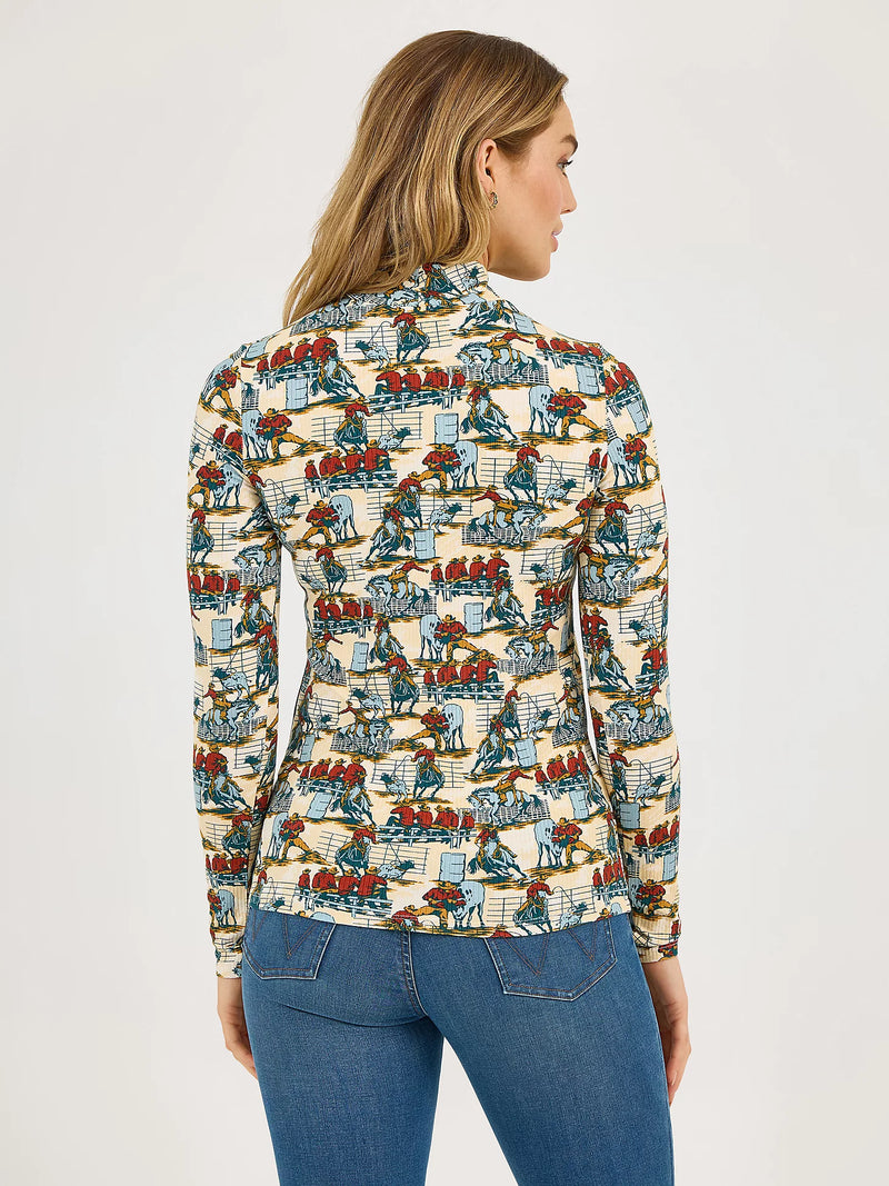 Wrangler Women's Western Print Mock Neck Shirt