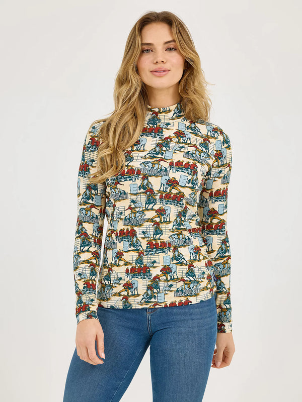 Wrangler Women's Western Print Mock Neck Shirt