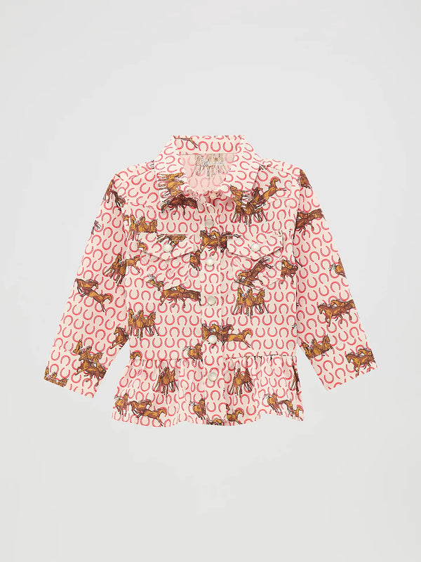 Wrangler Little Girl's Ruffle Hem Western Snap Shirt