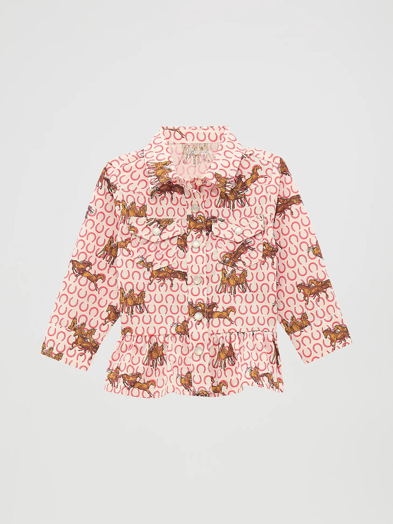 Wrangler Little Girl's Ruffle Hem Western Snap Shirt