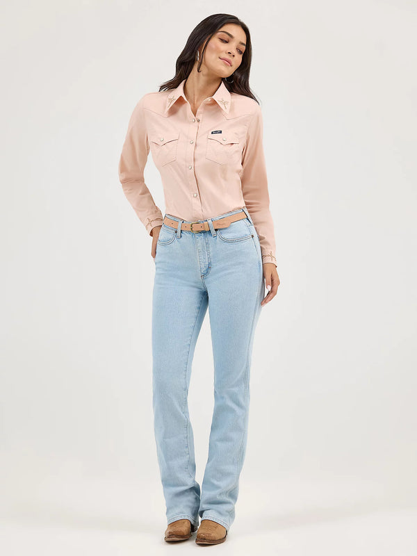 Wrangler Women's Embroidered Collar Slim Western Snap Shirt