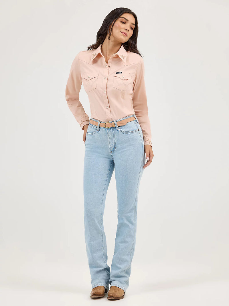 Wrangler Women's Embroidered Collar Slim Western Snap Shirt