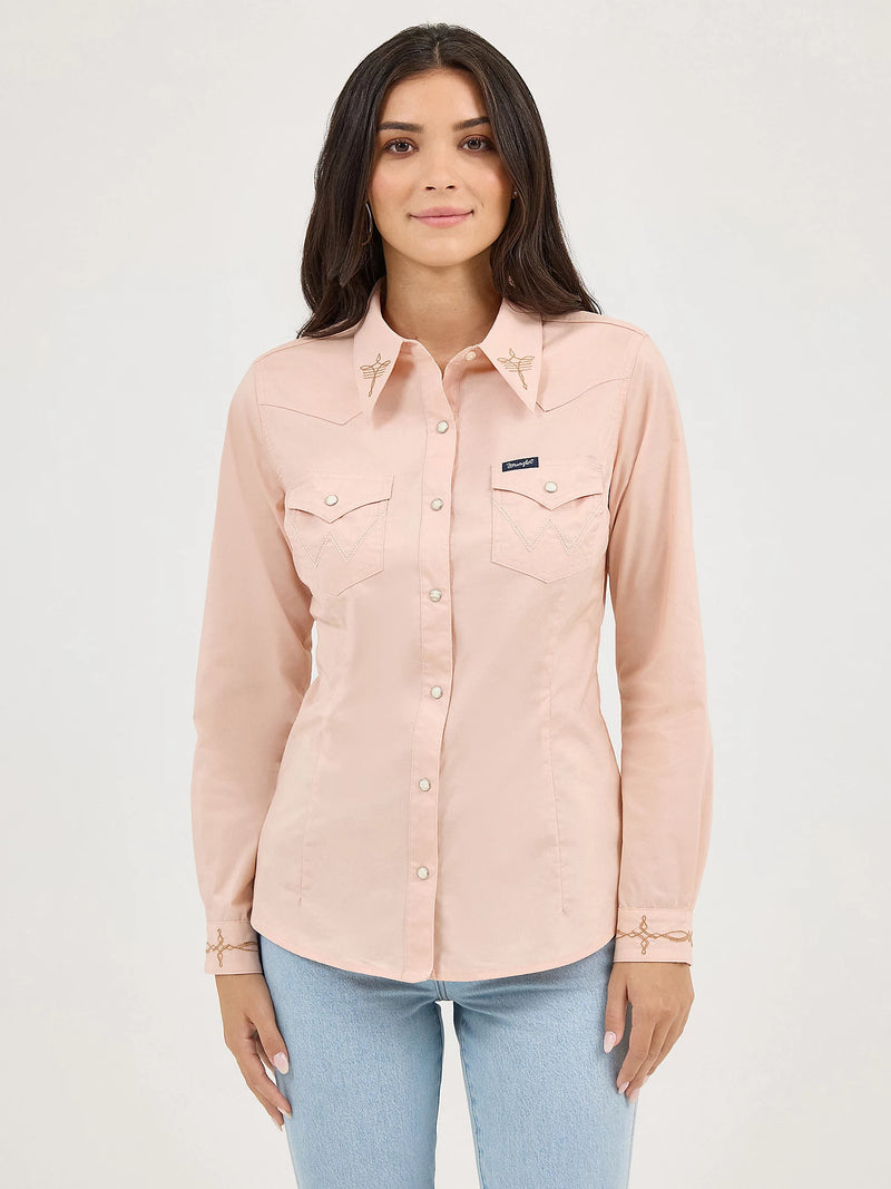Wrangler Women's Embroidered Collar Slim Western Snap Shirt