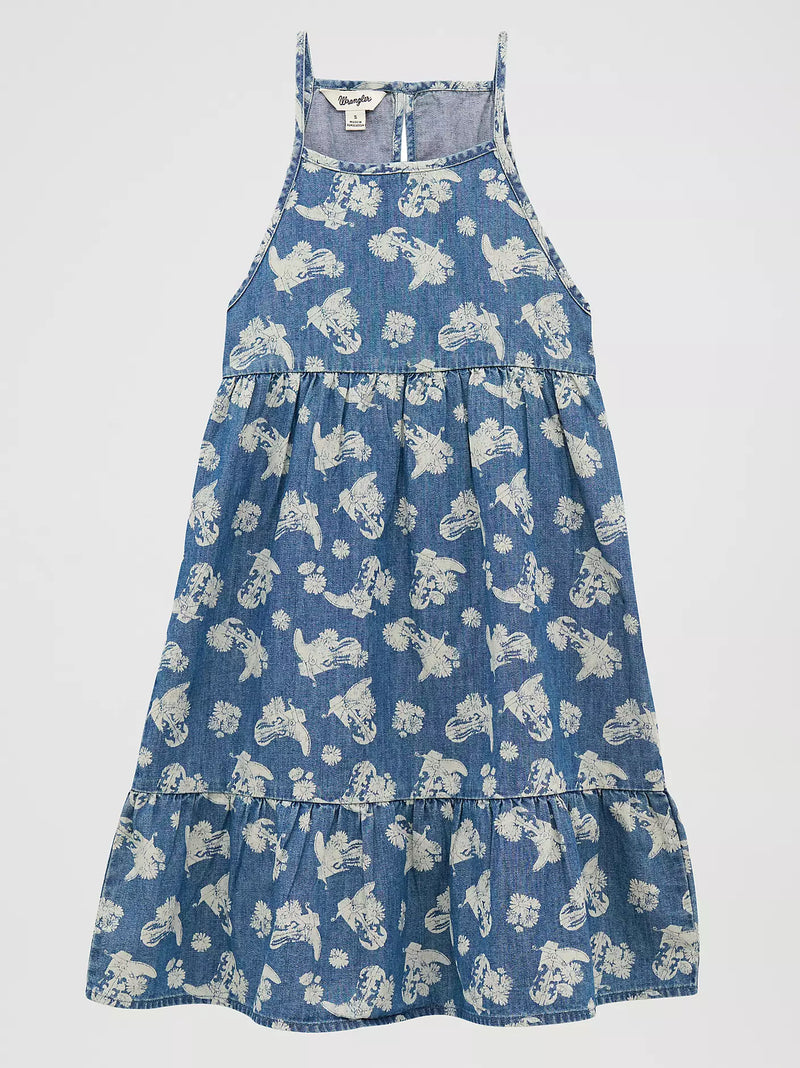 Wrangler Girl's Sleeveless Printed Denim Swing Dress