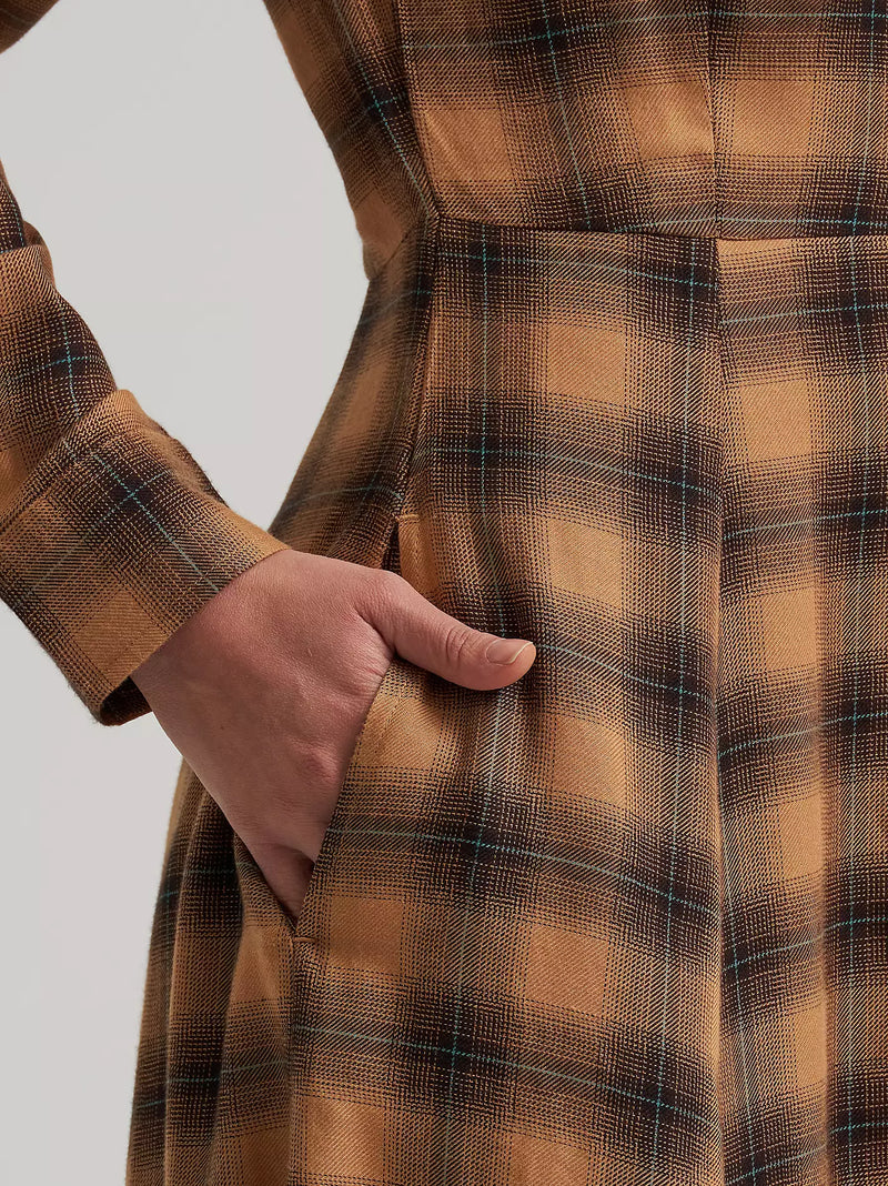 flannel gold dress Wrangler Women's Plaid Maxi Shirt Dress, Brown
