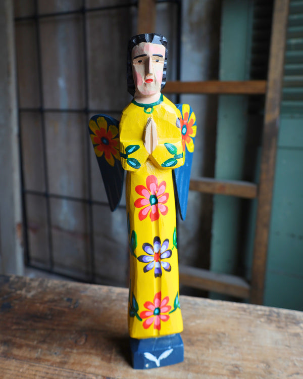 WOODEN PAINTED ANGEL - YELLOW