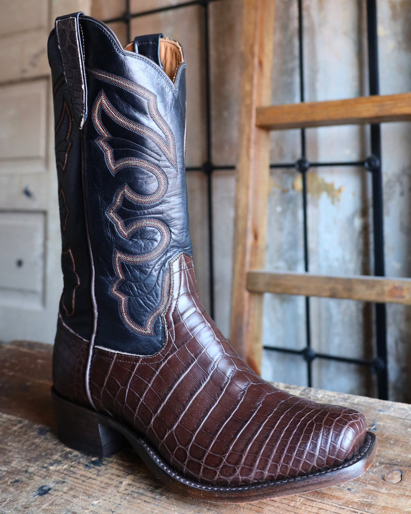 Soto Boots Men's Gator Belly Print Cowboy Boots – Handcrafted Genuine Leather Square Toe Western Boots