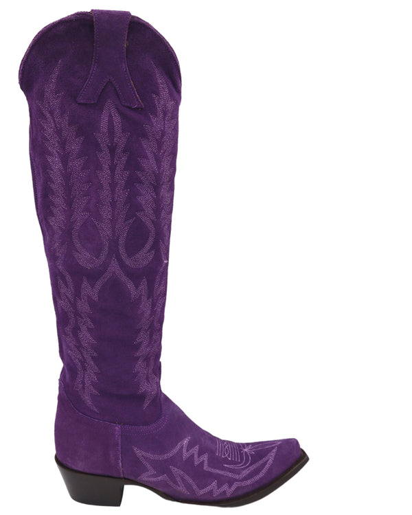 Purple Suede Boots for ladies with 18 inch shaft, right side view
