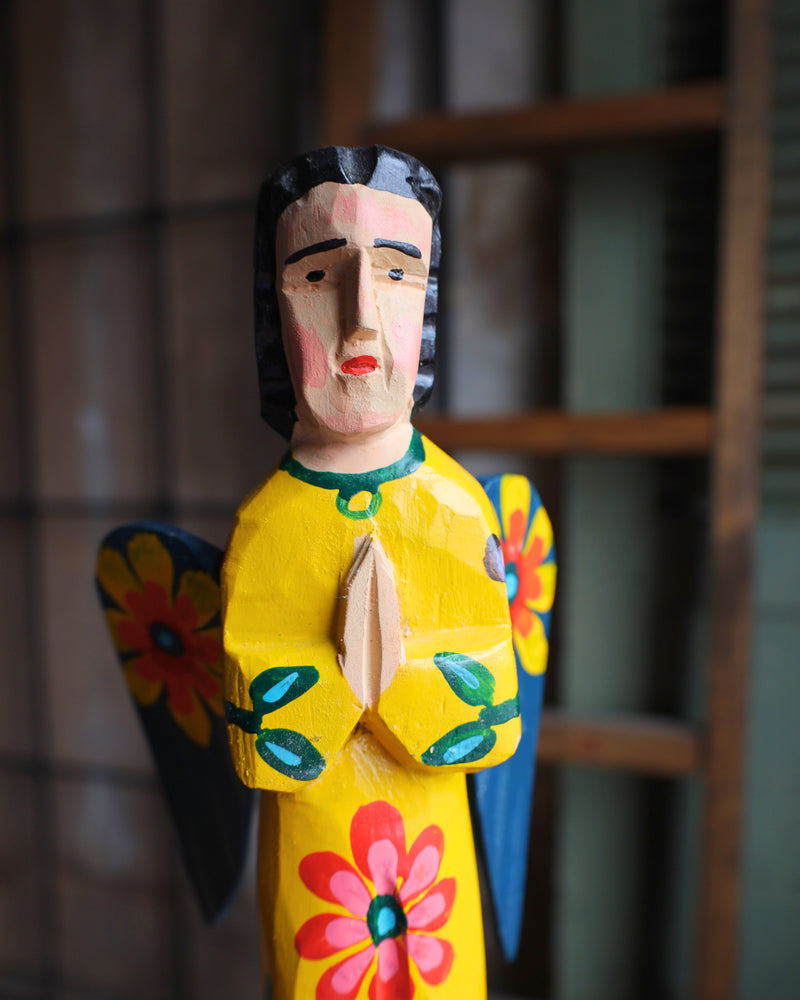 WOODEN PAINTED ANGEL - YELLOW