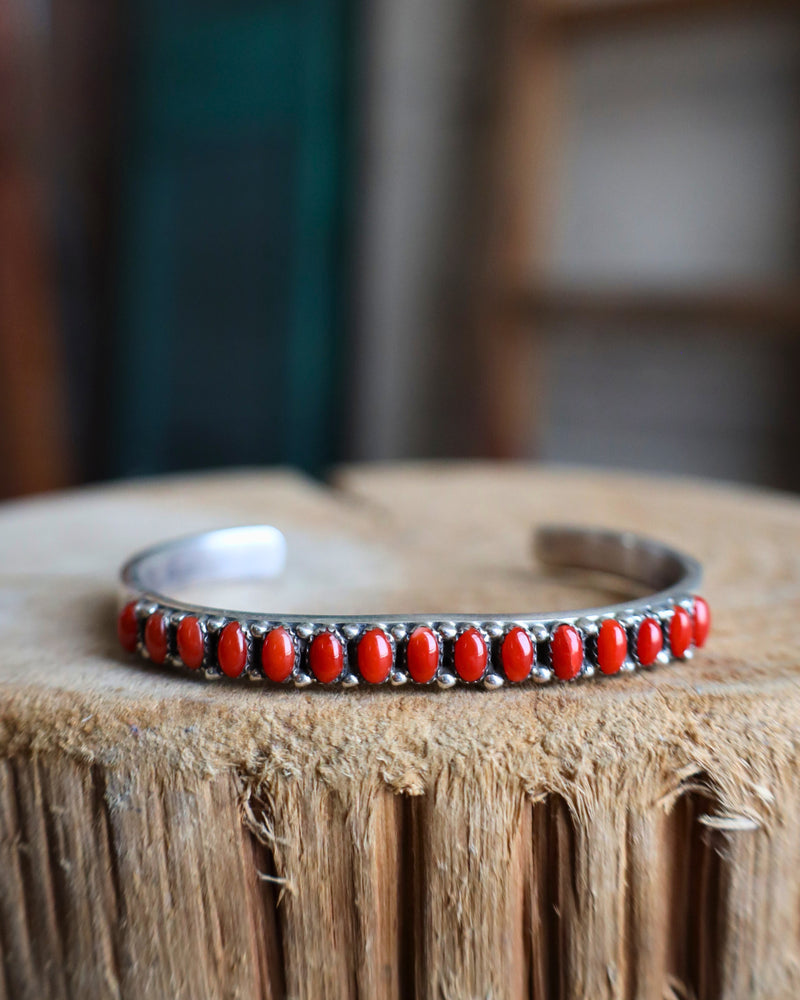 15 TINY RED CORAL OVALS CUFF