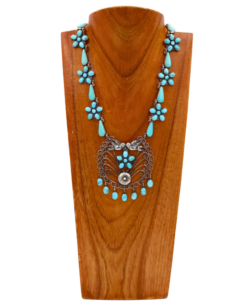 FEDERICO FLORAL TURQUOISE AND STERLING SILVER WEDDING DOVE NECKLACE