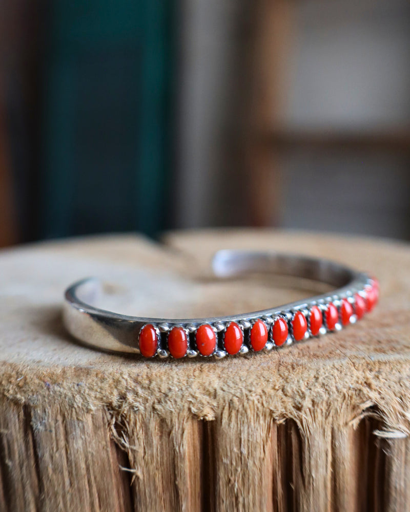 15 TINY RED CORAL OVALS CUFF