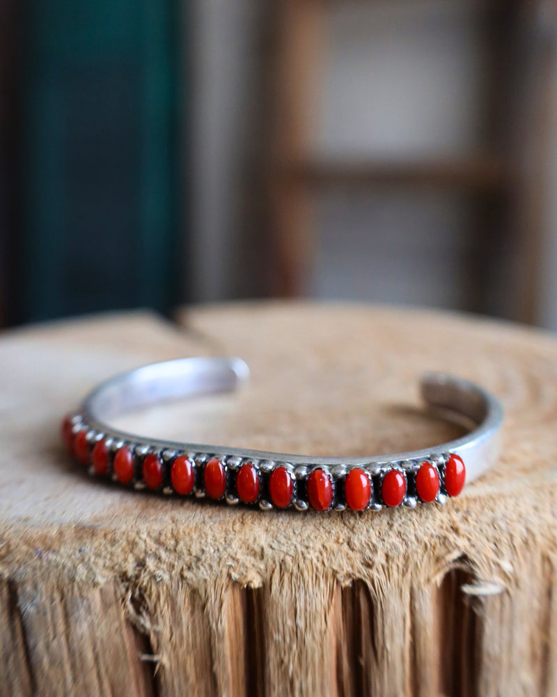 15 TINY RED CORAL OVALS CUFF