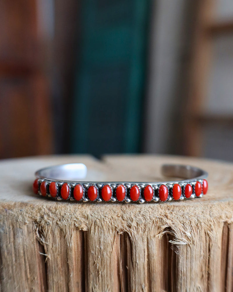 15 TINY RED CORAL OVALS CUFF