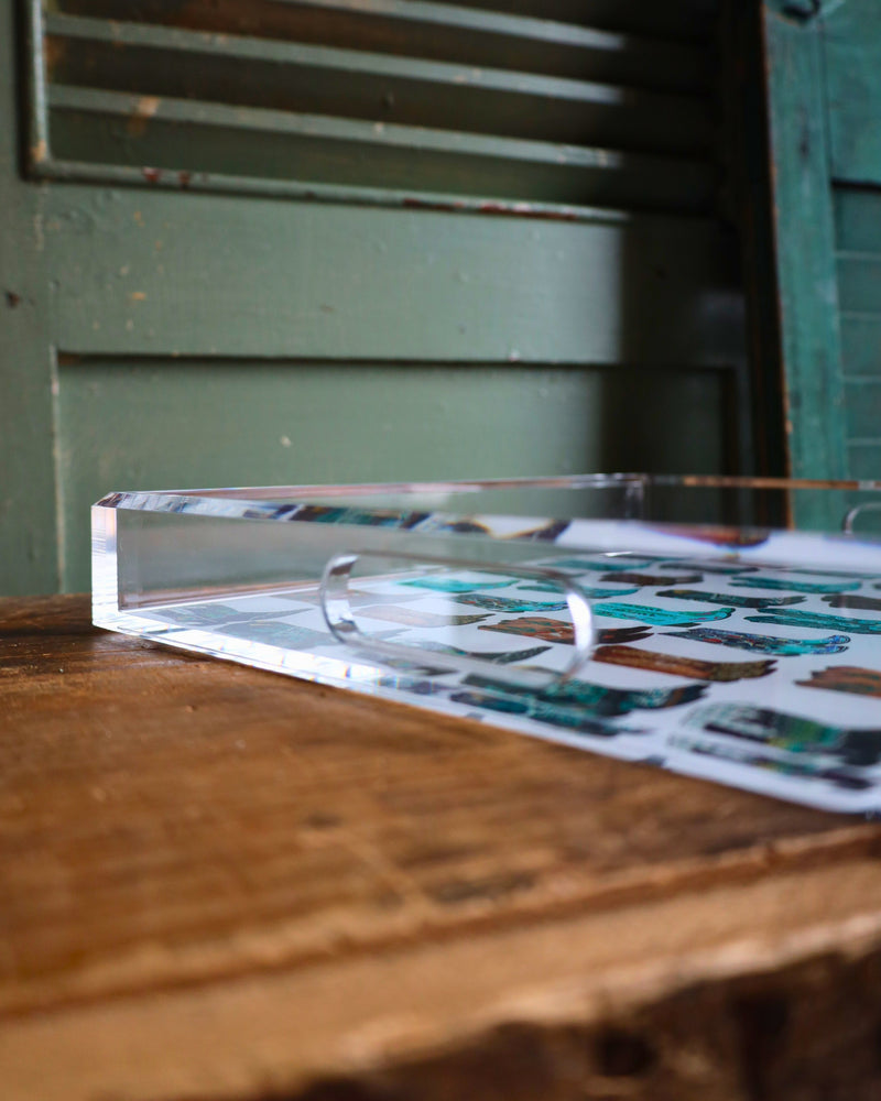 Acrylic tray with cowboy boot graphic design