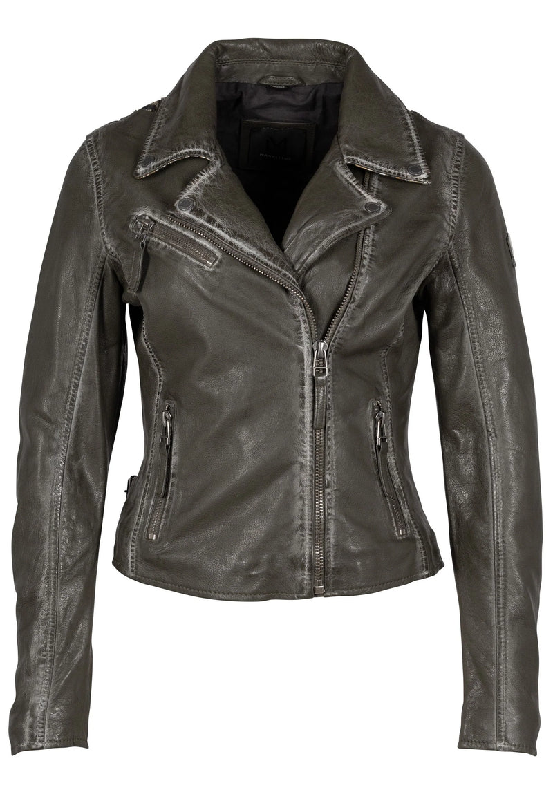 Christy RF Star Detail Leather Jacket- Olive Snake