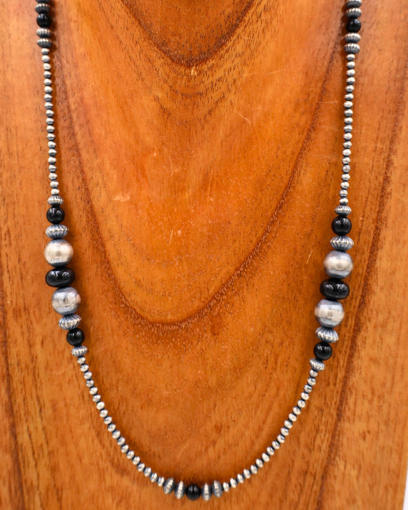 24" ONYX BEADS NAVAJO PEARL NECKLACE