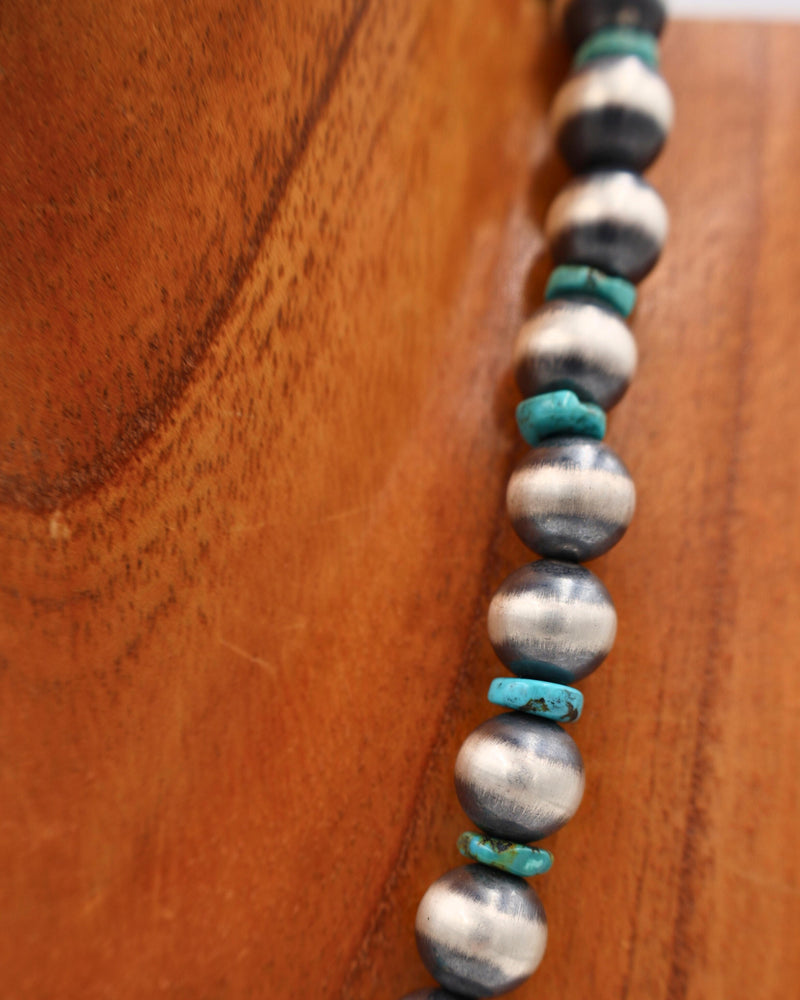 LARGE NAVAJO PEARL TURQUOISE INLAID PENDANT NECKLACE