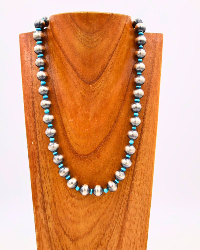 LARGE NAVAJO PEARLS AND TURQUOISE BEADS NECKLACE