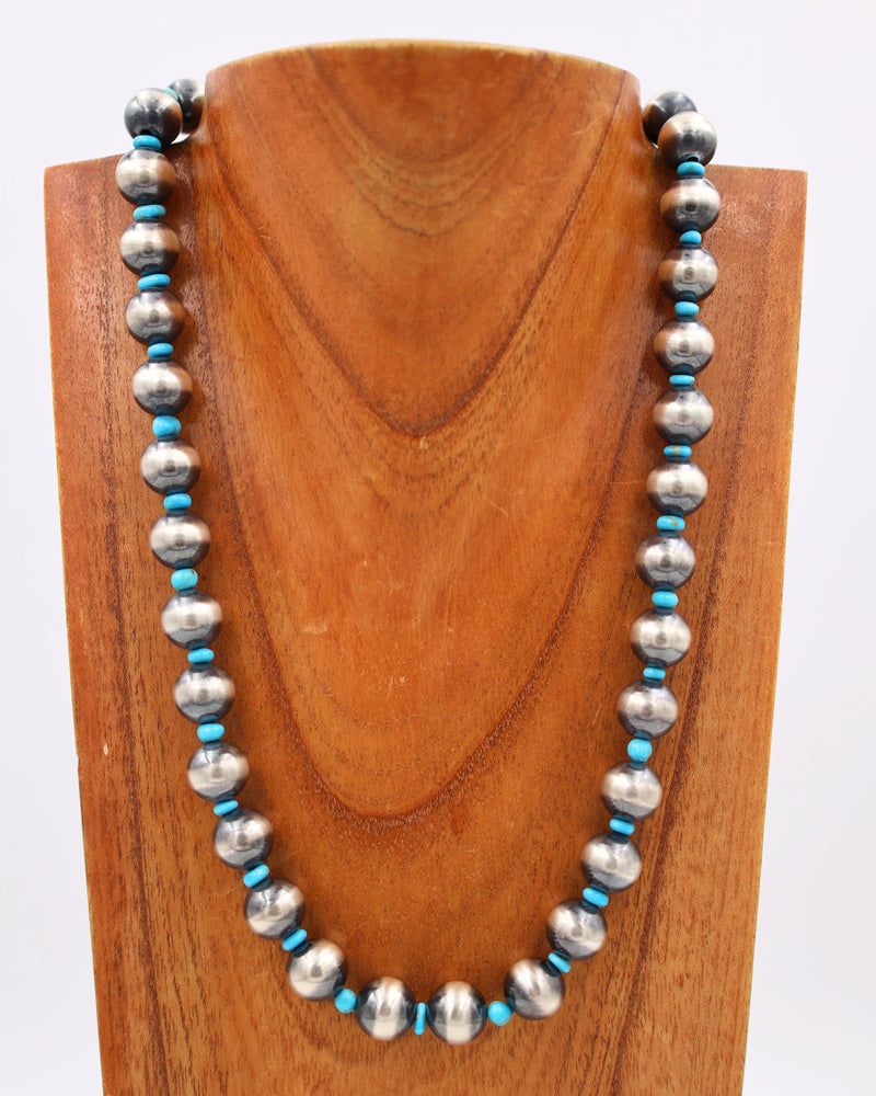 LARGE NAVAJO PEARLS AND TURQUOISE BEADS NECKLACE