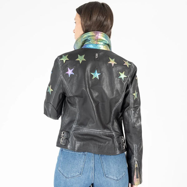 Mauritius Candy RF Leather Jacket- Black Rainbow