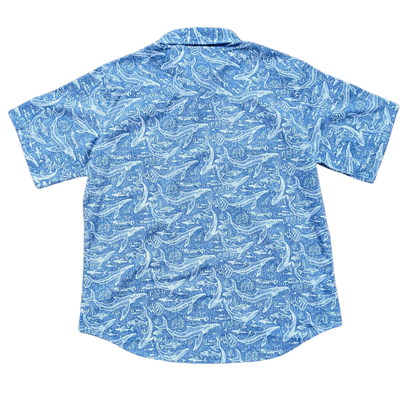 Blue patterned shirt on a white background