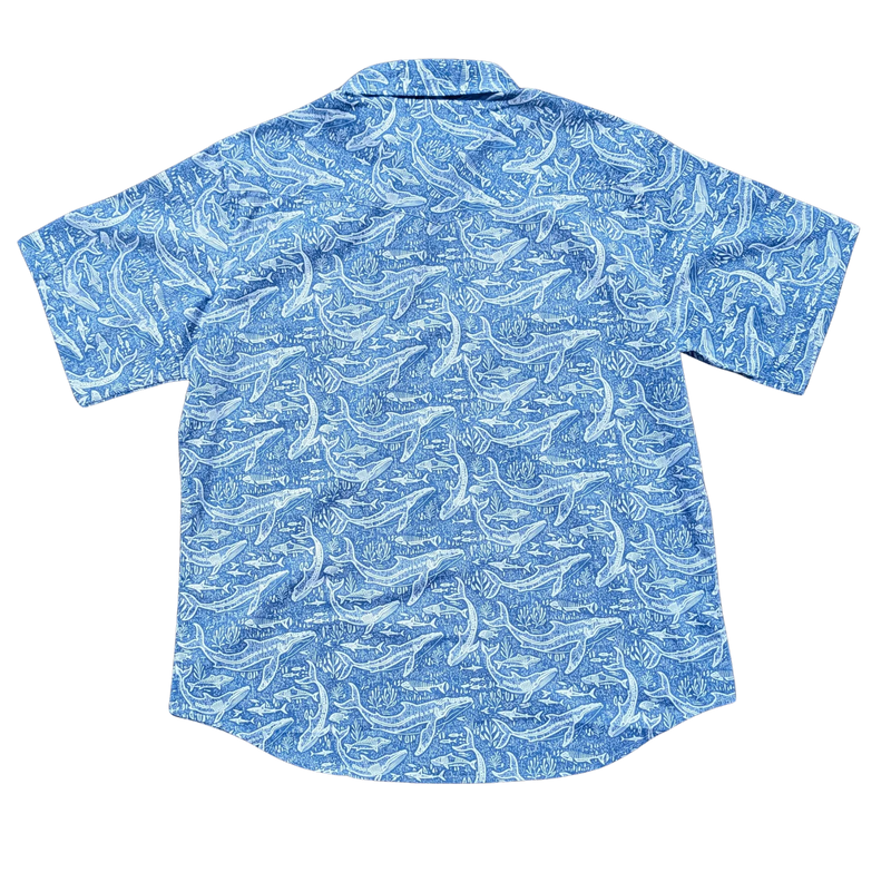 Blue patterned shirt on a white background