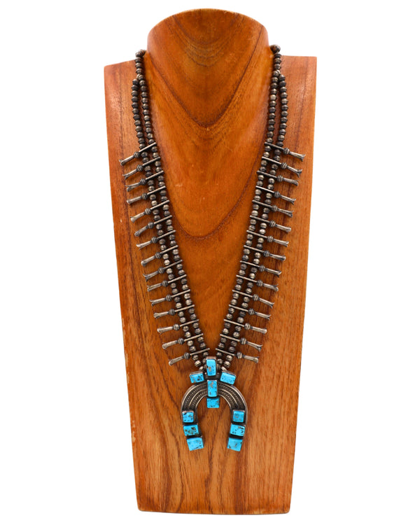 NANCY ROSE SQUASH BLOSSOM TURQUOISE CROSS NECKLACE
