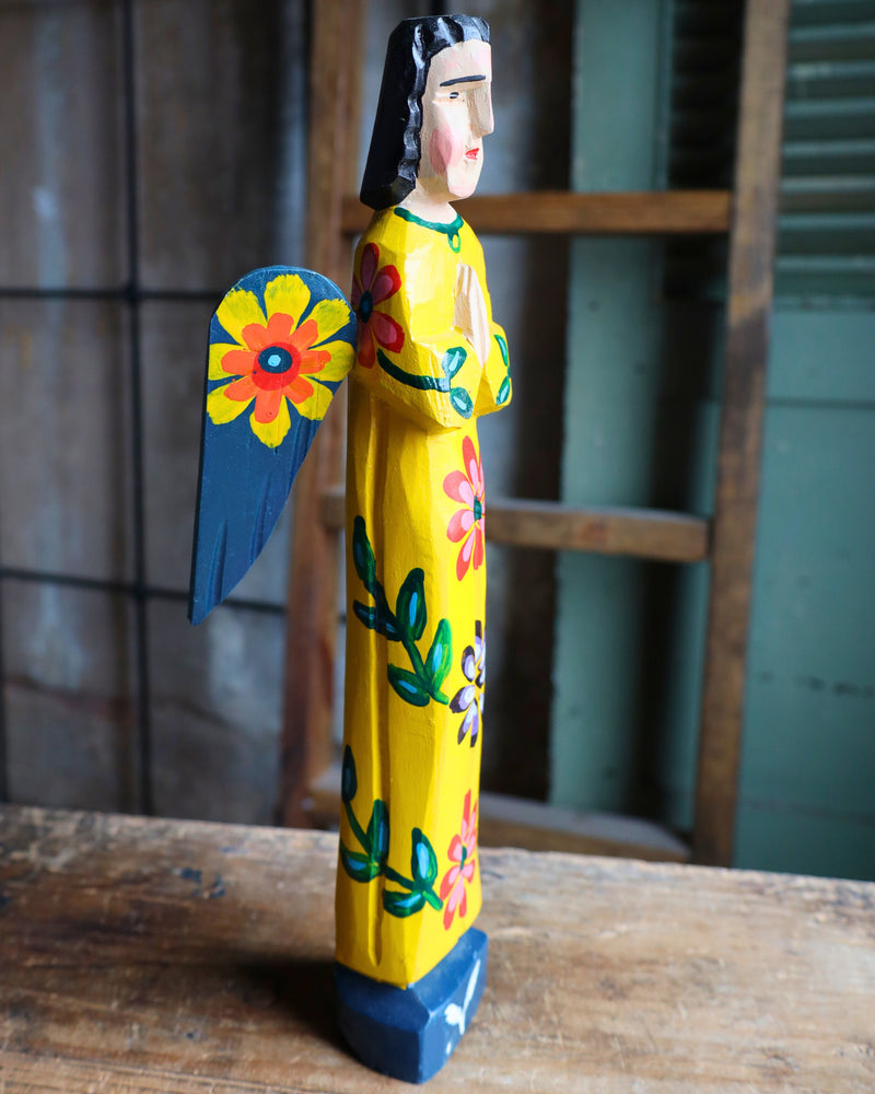 WOODEN PAINTED ANGEL - YELLOW