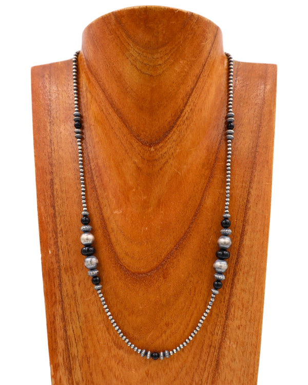 24" ONYX BEADS NAVAJO PEARL NECKLACE