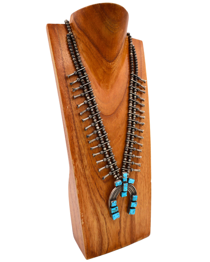 NANCY ROSE SQUASH BLOSSOM TURQUOISE CROSS NECKLACE