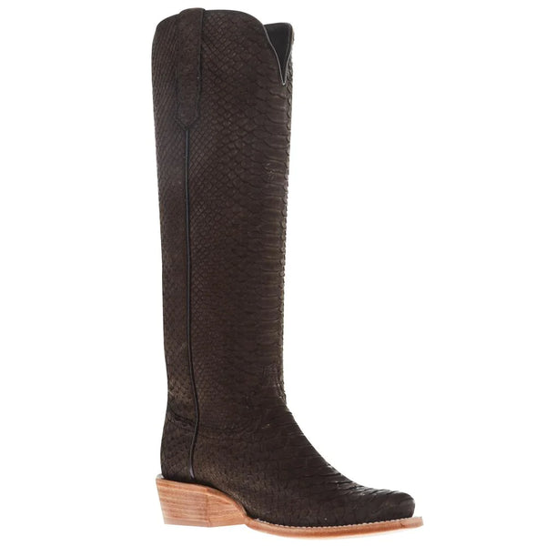 Women's R. Watson boots 17 In Chocolate Nubuck Python Top with square toe and pull tabs on the sides