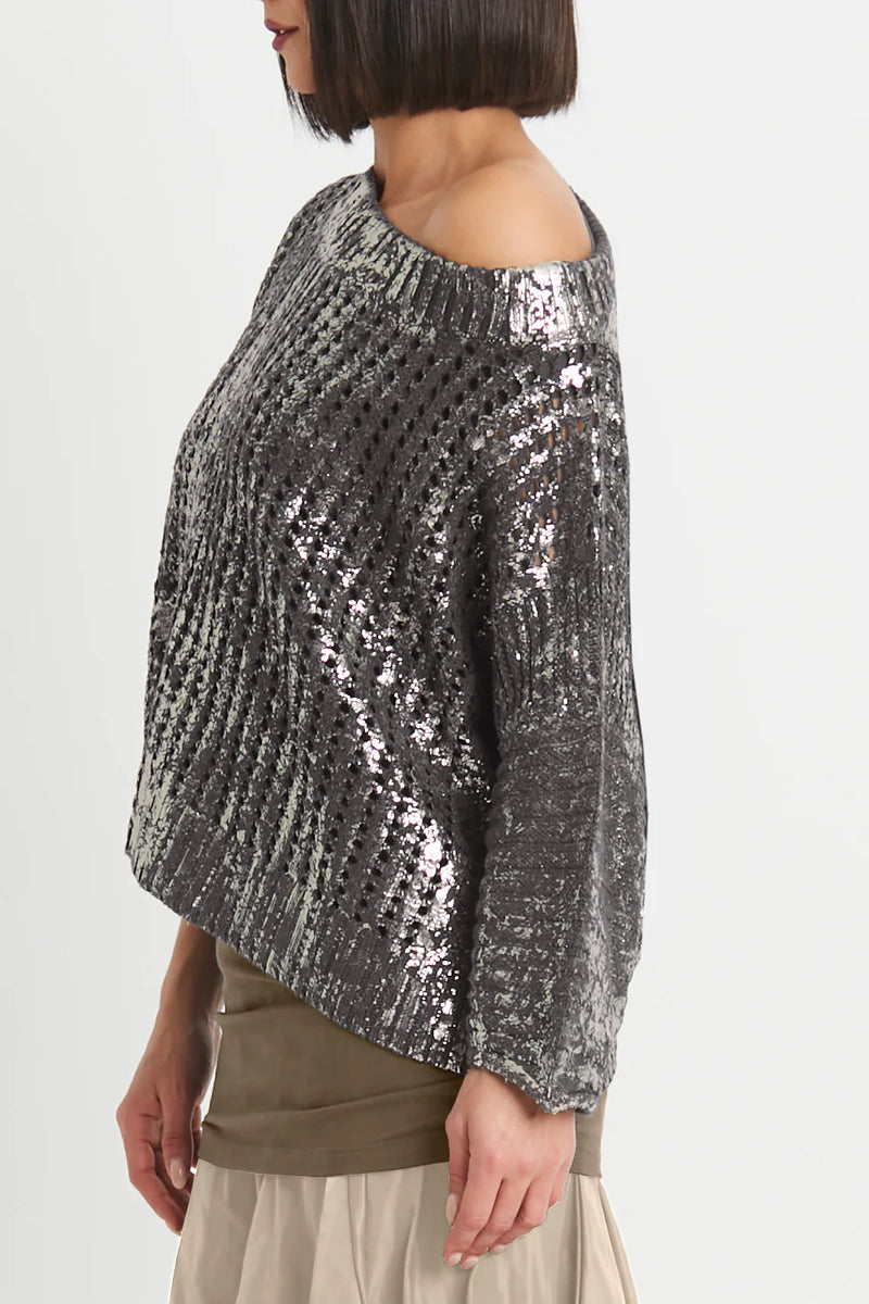 Planet Pima Cotton Glimmer Crochet Boatneck Sweater