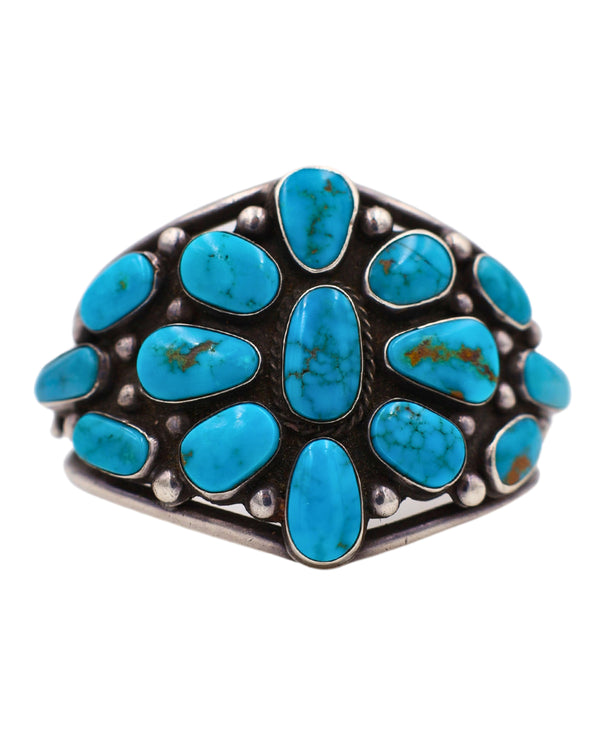 40's LARGE TURQUOISE FLOWER MULTI STONE CUFF