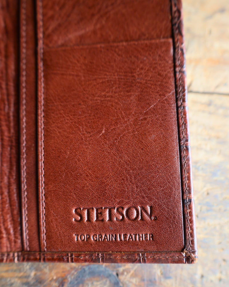 STETSON COGNAC FAUX CAIMAN CHECKBOOK