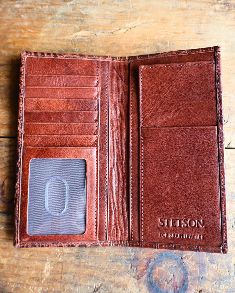 STETSON COGNAC FAUX CAIMAN CHECKBOOK