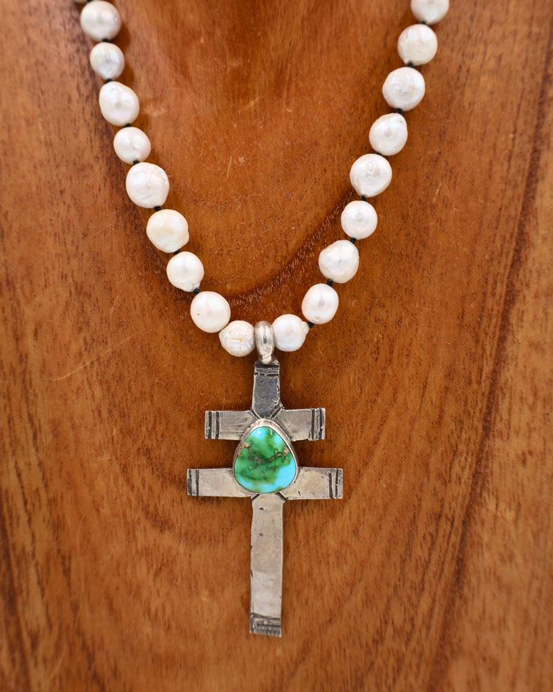 LOVE TOKENS PEARLS DRAGONFLY CROSS WITH TURQUOISE NECKLACE