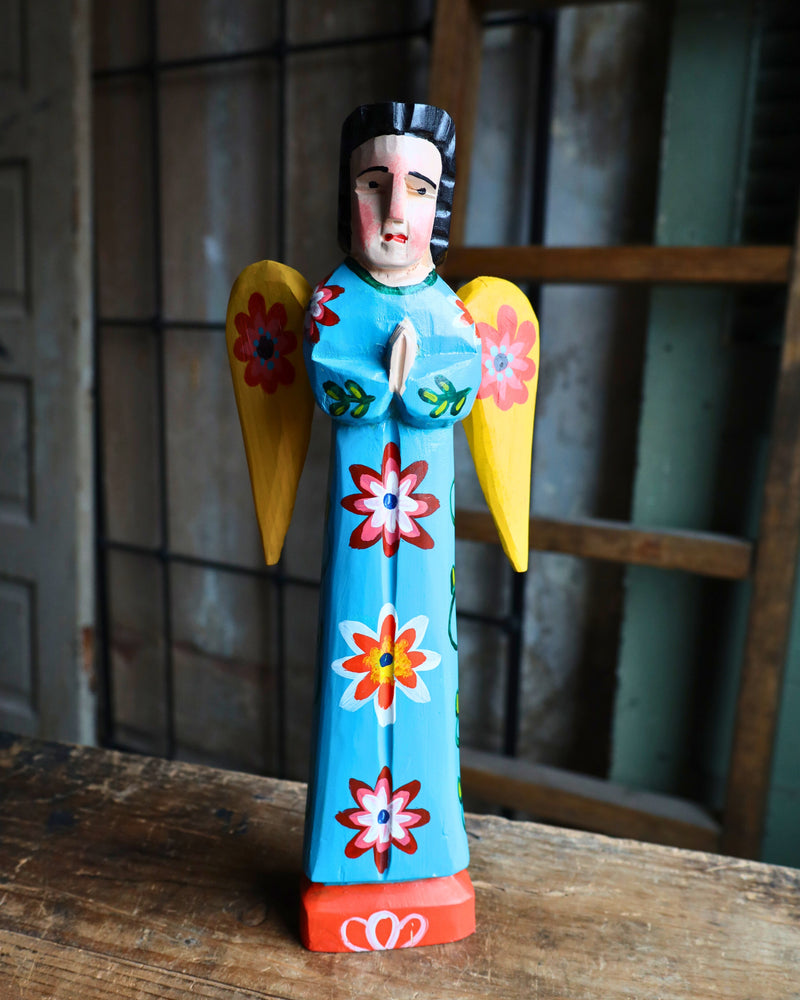 WOODEN PAINTED ANGEL- TURQUOISE