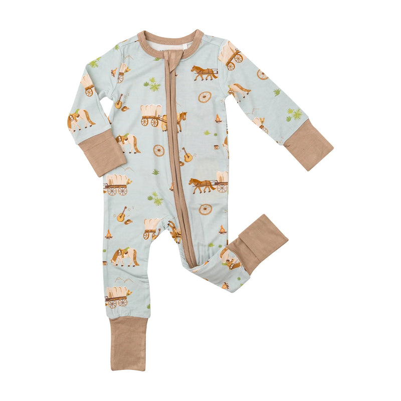 2 WAY ZIPPER ROMPER - COVERED WAGON