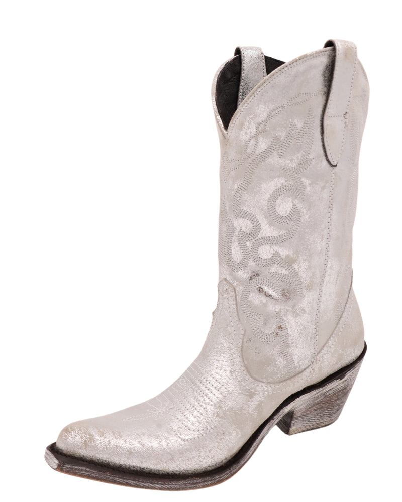 White metallic cowboy boot