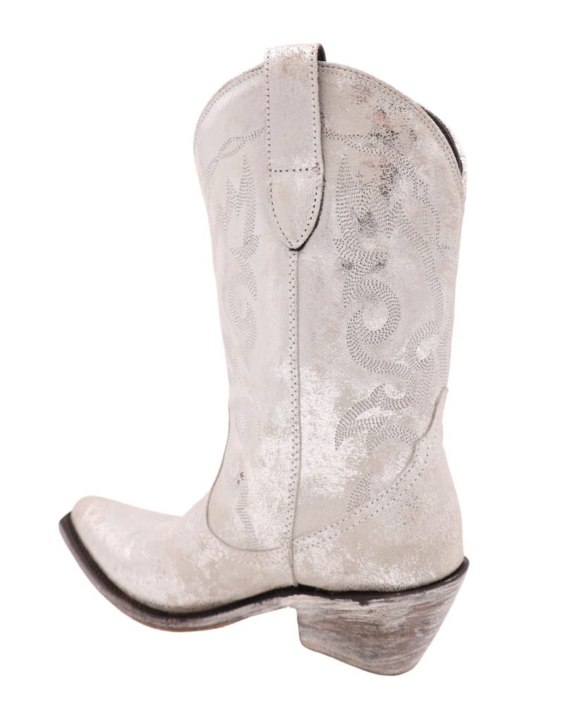 White metallic cowboy boot