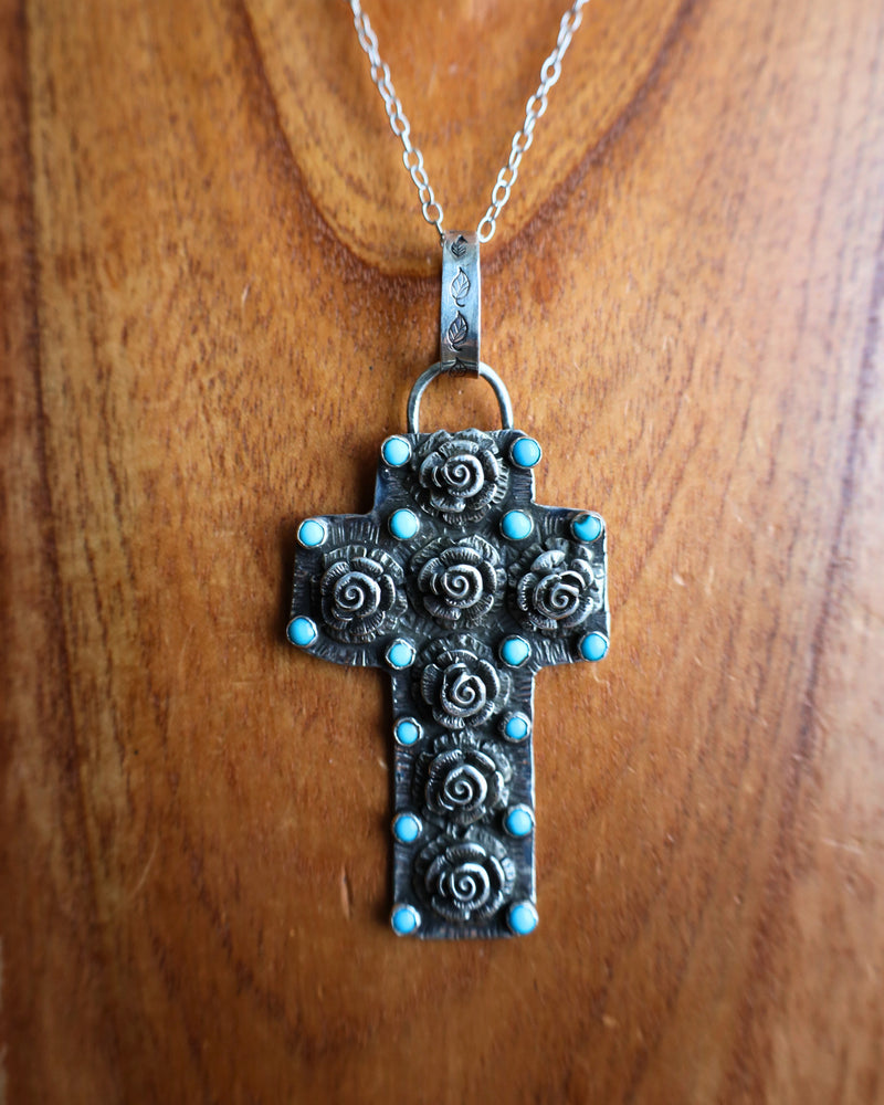 Margaret Sullivan Extra Large Cross Roses With Turquoise Necklace 