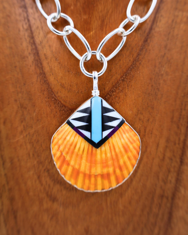 COREEN CORDOVA ORANGE SCALLOP SHELL INLAY PENDANT
