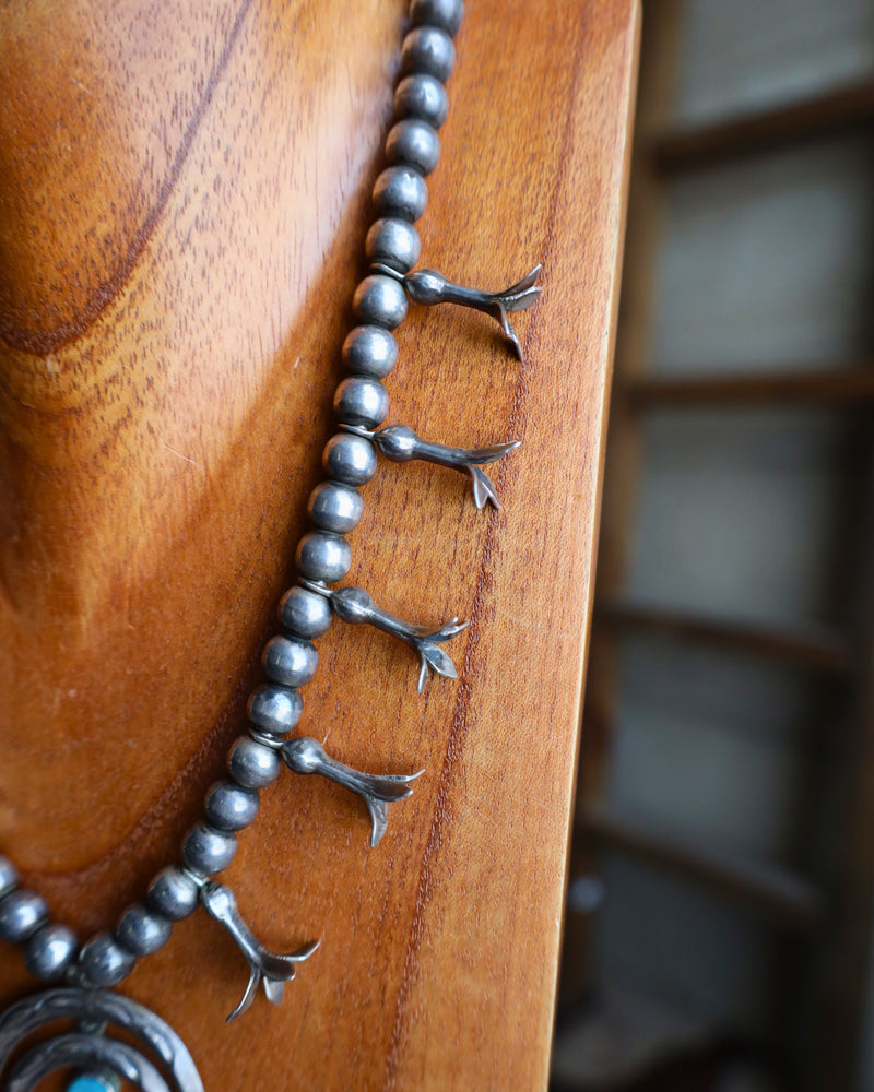 Short Squash Blossom 1 Turquoise Stone Necklace 