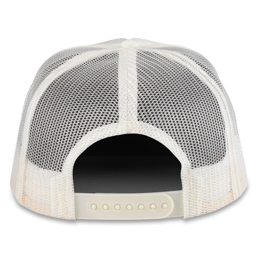 White mesh cap with a black interior on a white background