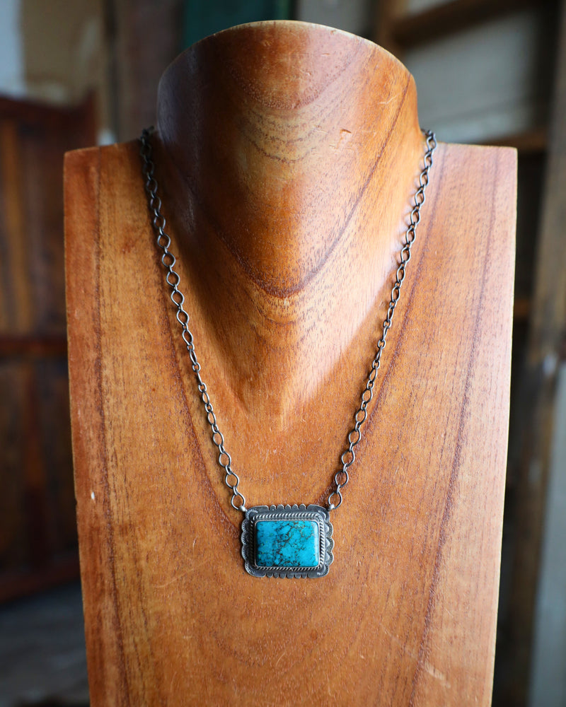 Dark Turquoise Rectangle Framed Necklace 