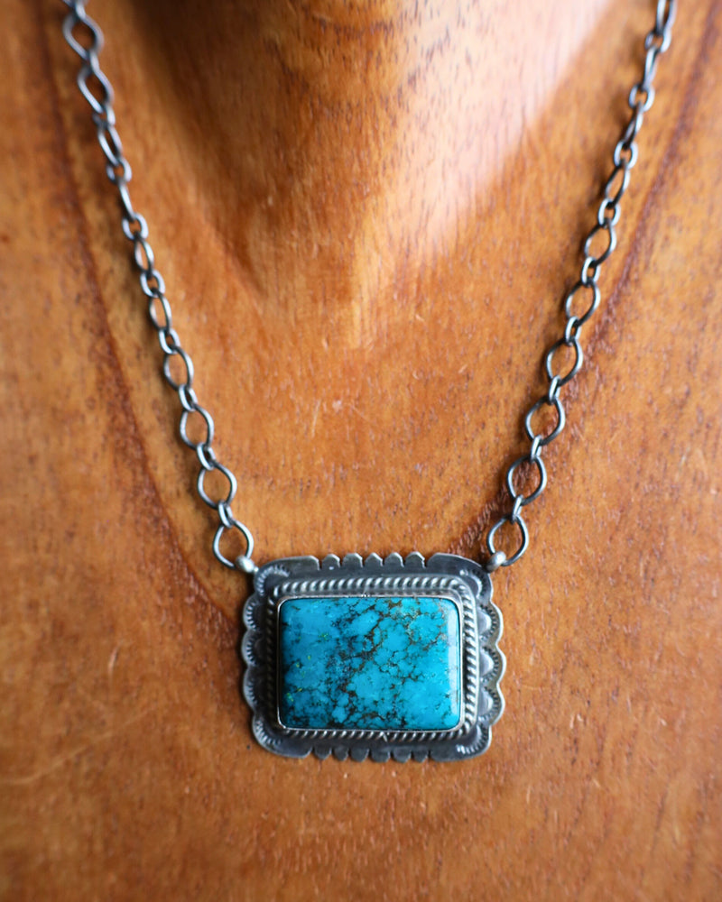 Dark Turquoise Rectangle Framed Necklace 