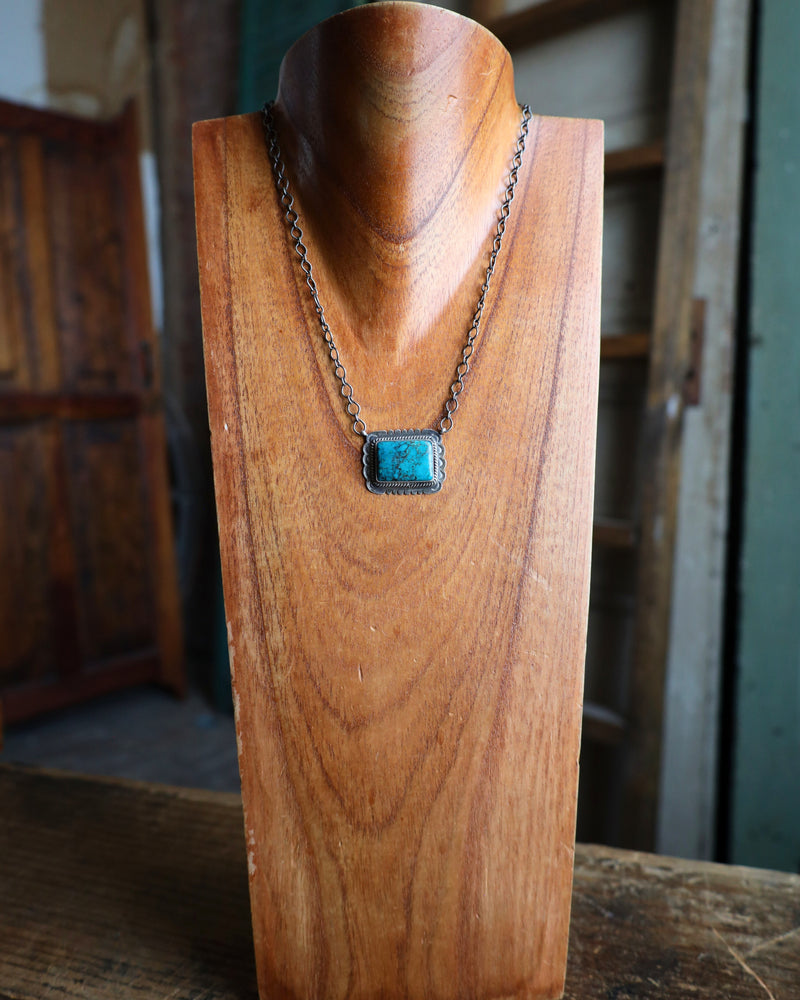 Dark Turquoise Rectangle Framed Necklace 